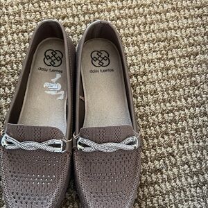 Daisy Fuentes Taupe Loafers with Silver Accents